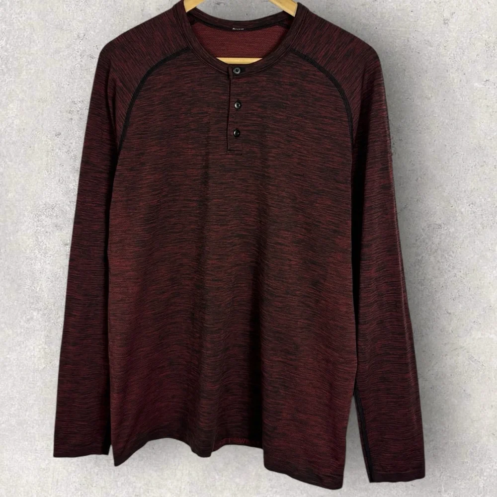 Lululemon Vent Tech Long Sleeve Henley Shirt Mens Size Large Oxblood Red Black L - Picture 12 of 13